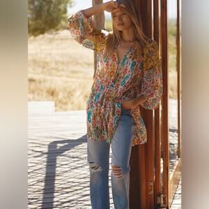 Anthropologie EDWIN Tash Button Fly Relaxed Distressed Straight Jeans Size 33